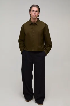 boohooMAN Chemise Oxford Brodée Courte Oversize<Homme Chemises