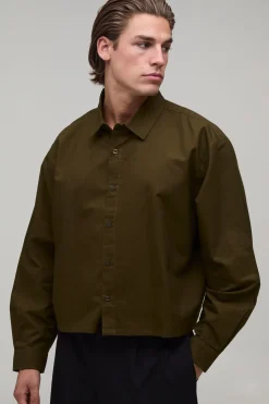 boohooMAN Chemise Oxford Brodée Courte Oversize<Homme Chemises