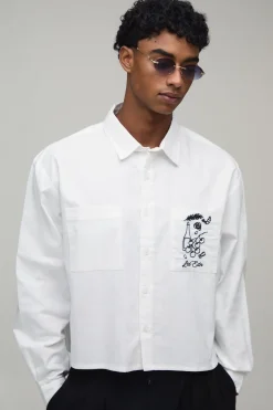 Chemise Oxford Courte Boxy Avec Broderie Au Dos
