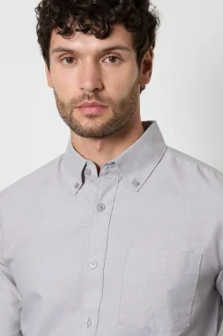 Chemise Oxford Gris Clair À Manches Longues