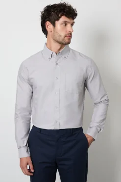 Chemise Oxford Gris Clair À Manches Longues