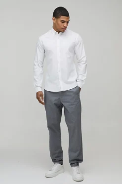 Chemise Oxford à manches longues, coupe ajustée, avec col boutonné