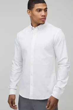 Chemise Oxford à manches longues, coupe ajustée, avec col boutonné