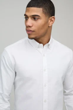 Chemise Oxford à manches longues, coupe ajustée, avec col boutonné