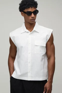 boohooMAN Chemise Oxford Sans Manches Ultra Courte Coupe Boxy Oversize<Homme Chemises