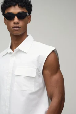 boohooMAN Chemise Oxford Sans Manches Ultra Courte Coupe Boxy Oversize<Homme Chemises