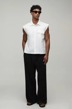 boohooMAN Chemise Oxford Sans Manches Ultra Courte Coupe Boxy Oversize<Homme Chemises