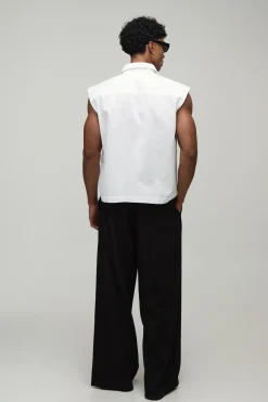 boohooMAN Chemise Oxford Sans Manches Ultra Courte Coupe Boxy Oversize<Homme Chemises