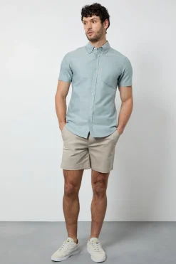 Chemise Oxford Vert Clair À Manches Courtes Avec Col Boutonné