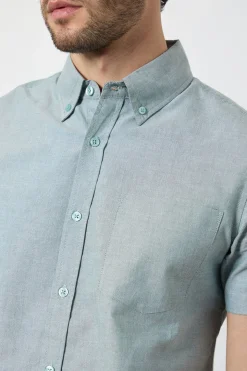 Chemise Oxford Vert Clair À Manches Courtes Avec Col Boutonné