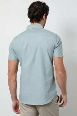 Chemise Oxford Vert Clair À Manches Courtes Avec Col Boutonné