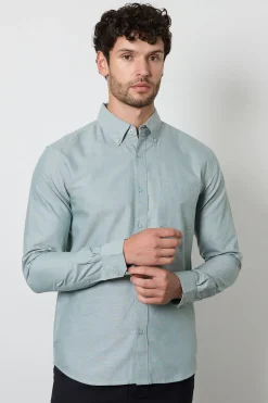 Chemise Oxford Verte À Manches Longues