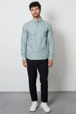 Chemise Oxford Verte À Manches Longues