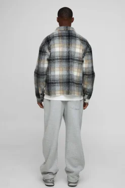 boohooMAN Chemise par-dessus à carreaux brossée oversize<Homme Chemises Grande Taille|Chemises
