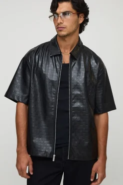 Chemise par-dessus à manches courtes à col en synthétique
