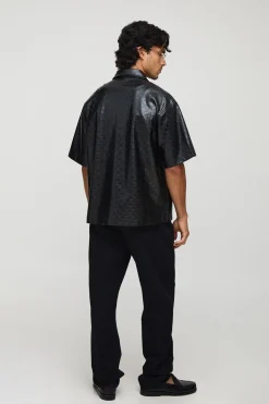 Chemise par-dessus à manches courtes à col en synthétique