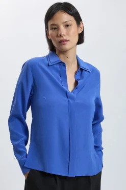 KarenMillen Chemise Petite En Soie À Double Col Manches Longues<Femme Tops