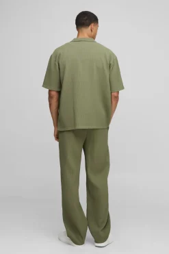 boohooMAN Chemise plissée à manches courtes oversize et pantalon droit<Homme Ensembles
