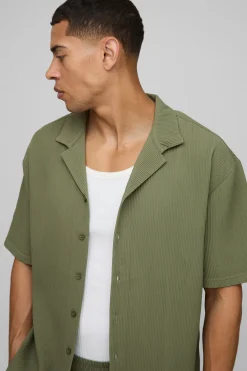 boohooMAN Chemise plissée à manches courtes oversize et pantalon droit<Homme Ensembles
