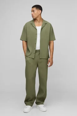 boohooMAN Chemise plissée à manches courtes oversize et pantalon droit<Homme Ensembles
