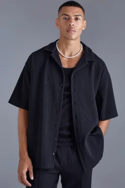 Chemise plissée à manches courtes, coupe surdimensionnée Revere