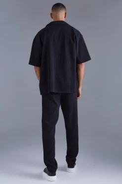 Chemise plissée à manches courtes, coupe surdimensionnée Revere
