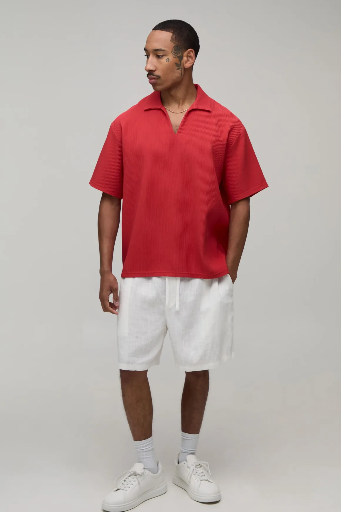 Chemise Plissée Oversize À Col En V