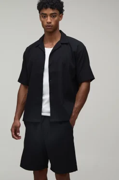 boohooMAN Chemise plissée oversize à manches courtes et short<Homme Ensembles