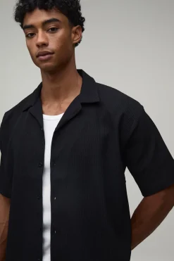 boohooMAN Chemise plissée oversize à manches courtes et short<Homme Ensembles
