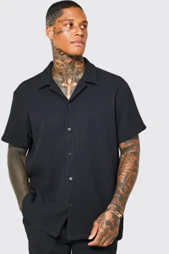 boohooMAN Chemise plissée oversize à manches courtes et short<Homme Ensembles