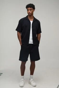 boohooMAN Chemise plissée oversize à manches courtes et short<Homme Ensembles