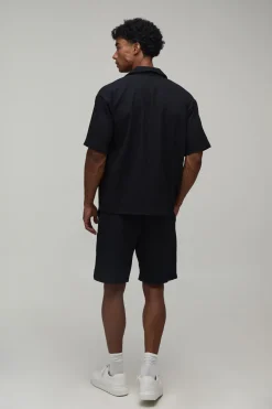 boohooMAN Chemise plissée oversize à manches courtes et short<Homme Ensembles