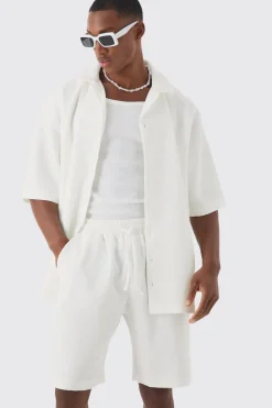 boohooMAN Chemise plissée surdimensionnée à manches courtes et short<Homme Ensembles