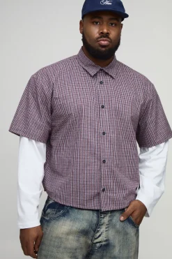 Chemise Plus Boxy Oversized à micro carreaux en fausse superposition