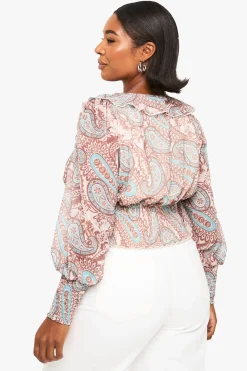 CHEMISE PLUS SIZE À DÉCOLLETÉ PLONGÉ, MOTIF PAISLEY ET TAILLE FRONCÉE