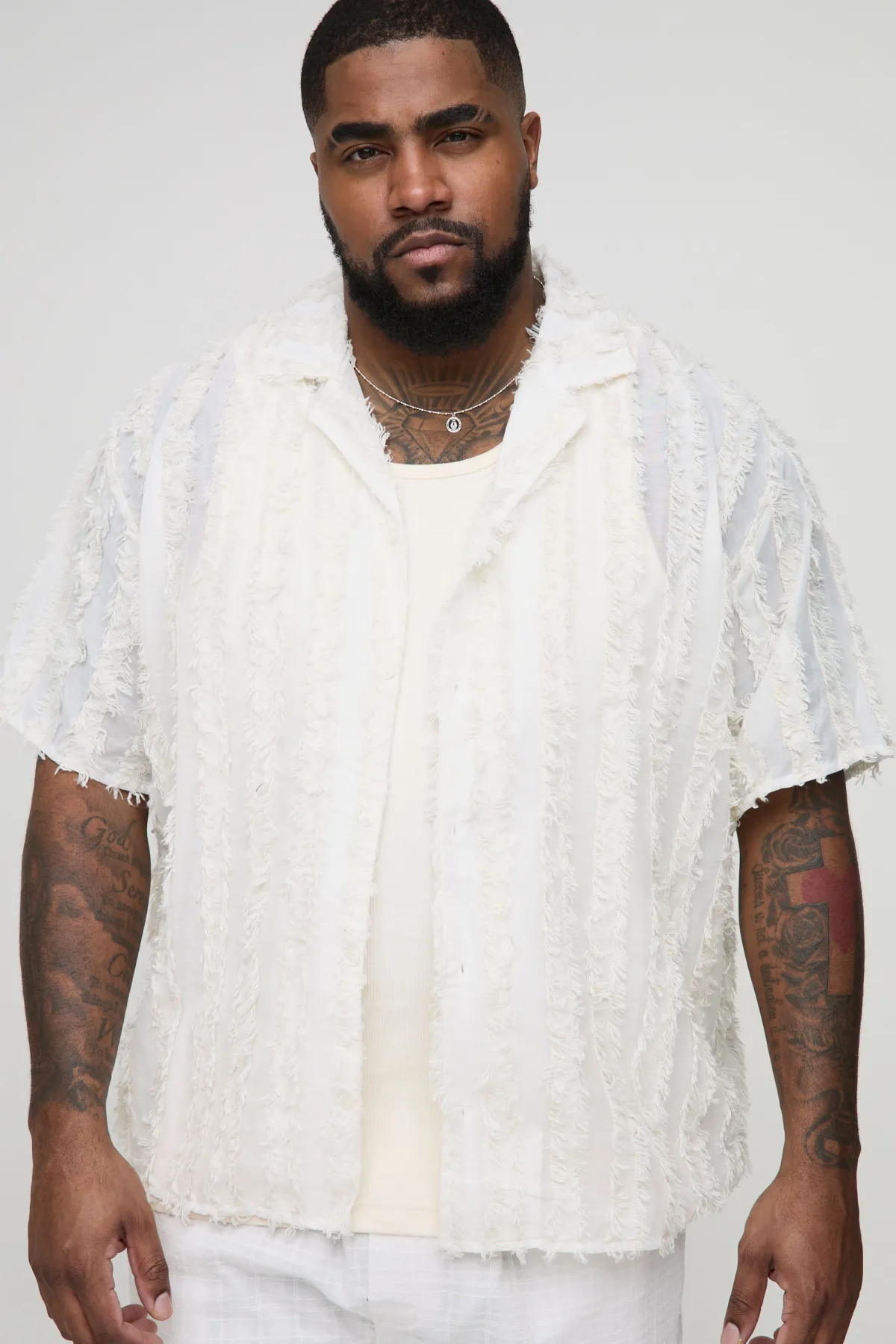boohooMAN Chemise Plus Tufted à rayures, coupe décontractée<Homme Chemises Grande Taille|Chemises