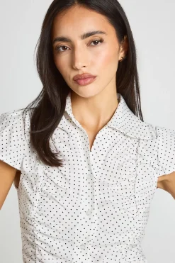 boohoo Chemise À Pois À Manches Courtes Froncée<Femme Pois|Tops