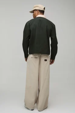 Chemise Popeline Ample Col Contrastant Fermeture Éclair Quart