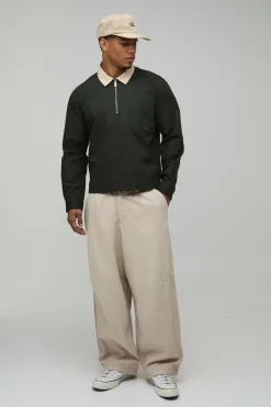 Chemise Popeline Ample Col Contrastant Fermeture Éclair Quart