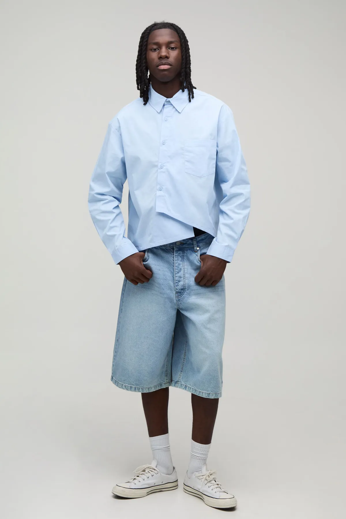 boohooMAN Chemise Popeline Oversize à Patte Asymétrique<Homme Chemises