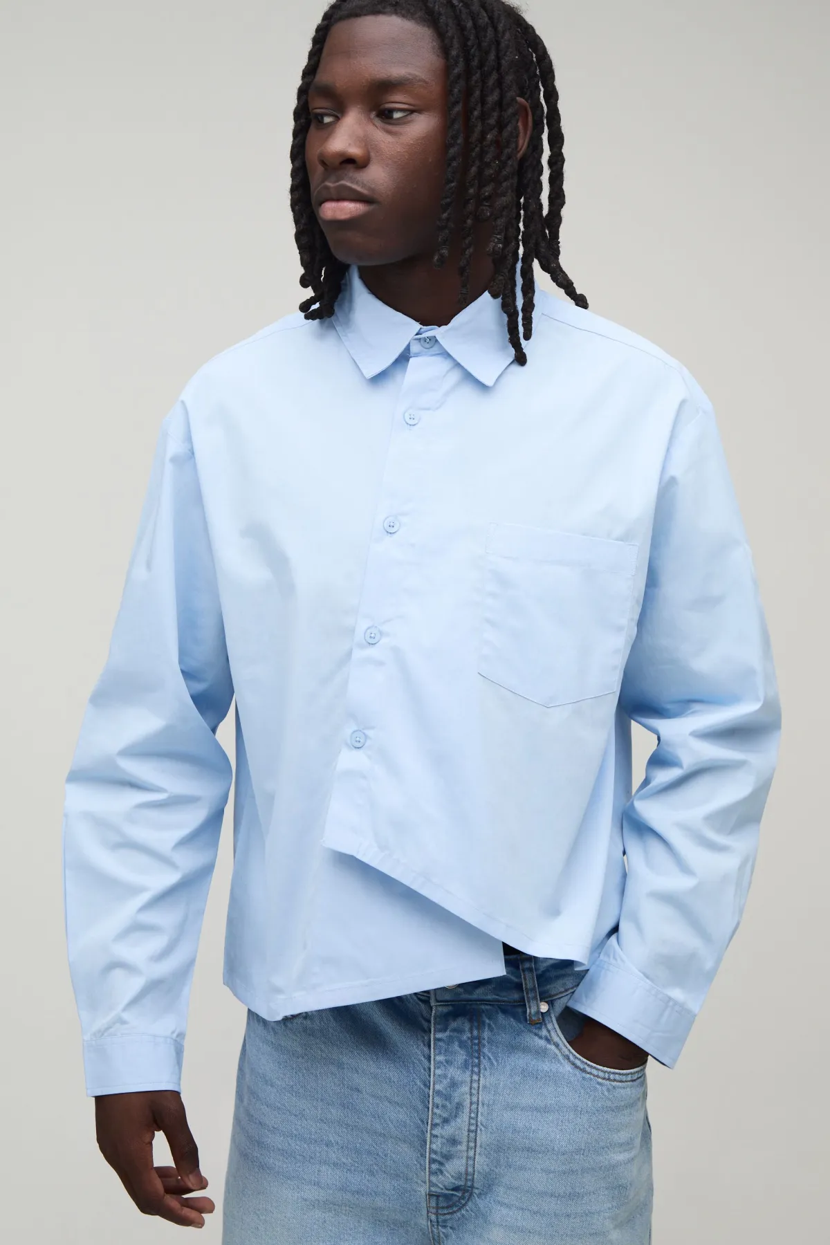 boohooMAN Chemise Popeline Oversize à Patte Asymétrique<Homme Chemises