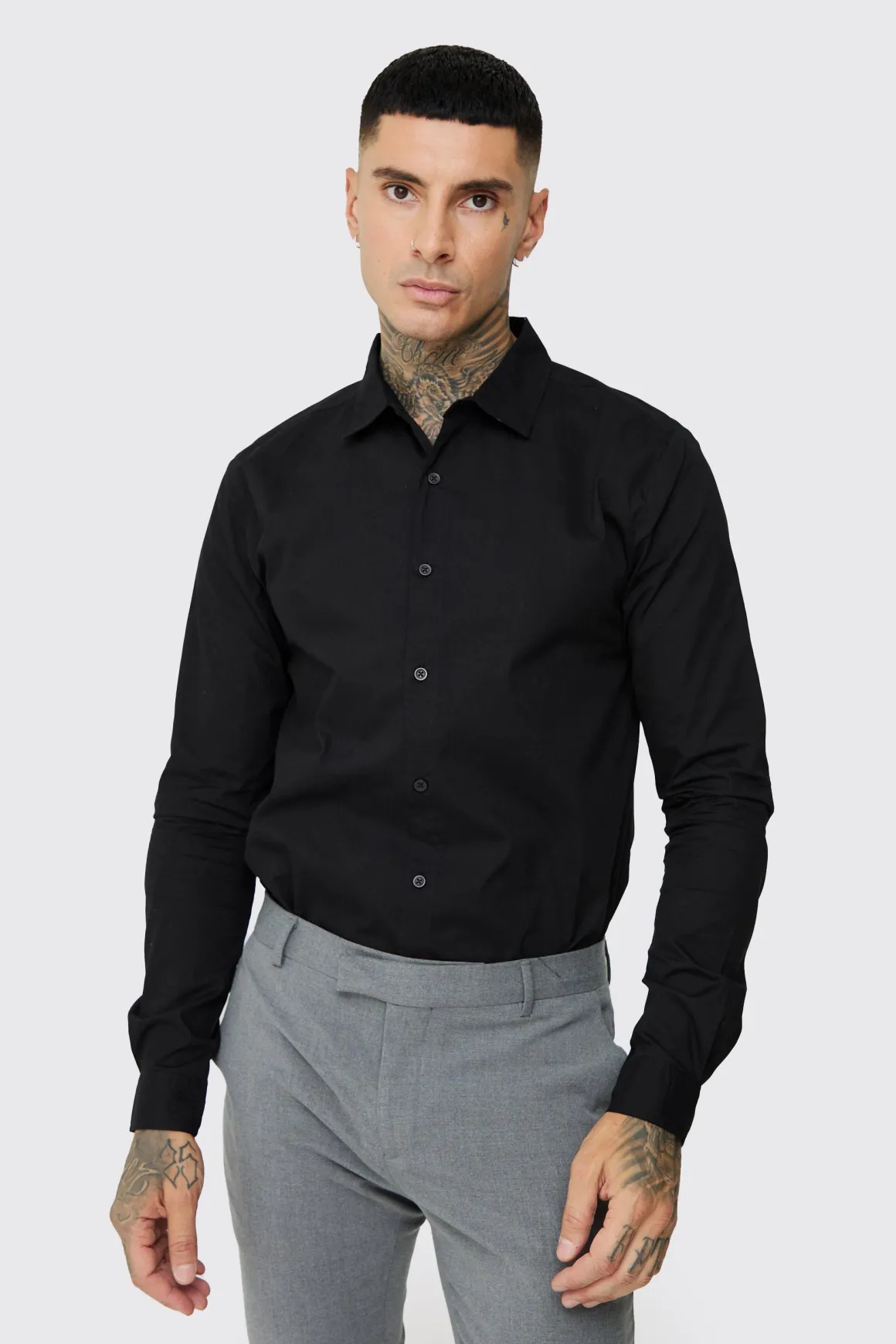 Chemise pour grande taille en popeline noire