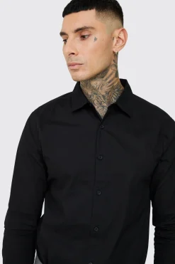 Chemise pour grande taille en popeline noire
