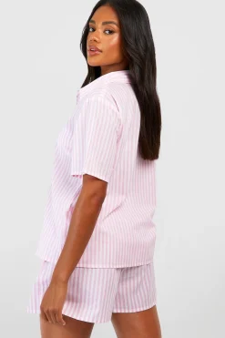 boohoo Chemise pyjama ample en coton à fines rayures et manches courtes<Femme Pyjamas