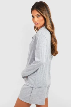 Chemise pyjama boutonnée à manches longues en jersey