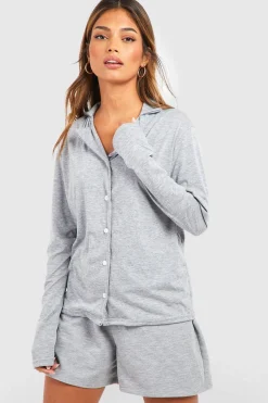 Chemise pyjama boutonnée à manches longues en jersey