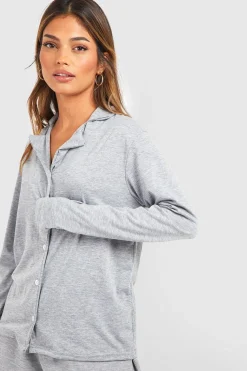 Chemise pyjama boutonnée à manches longues en jersey