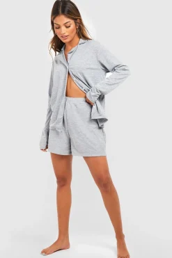 Chemise pyjama boutonnée à manches longues en jersey
