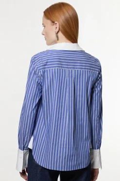 Chemise rayée ajustée à col et poignets contrastants