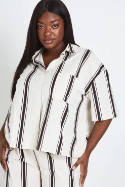 Chemise Rayée Ample En Lin Grande Taille